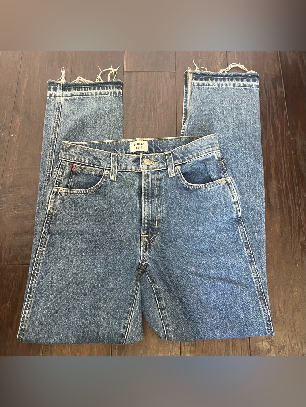 Aritzia Sunday Best Easton Split Hem Straight Leg Jeans Blue Sz 0